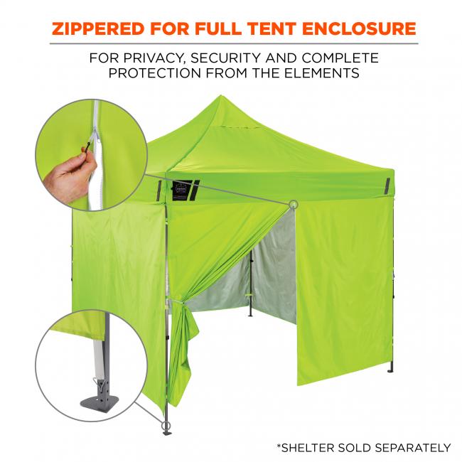 Zippered for full tent enclosure. For privacy, security and complete protection from the elements. Shelter sold separately.