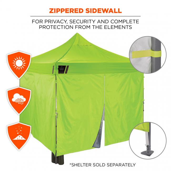 Zippered sidewall. For privacy, security and complete protection from the elements. Shelter sold separately.