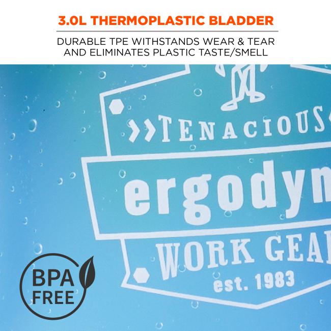 3.0L thermoplastic bladder. Durable TPE withstands wear and tear and eliminates plastic taste and smell.