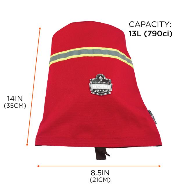 Capacity: 13L or 790ci. Length is 14 inches or 35 cm, width is 8.5 inches or 21 cm