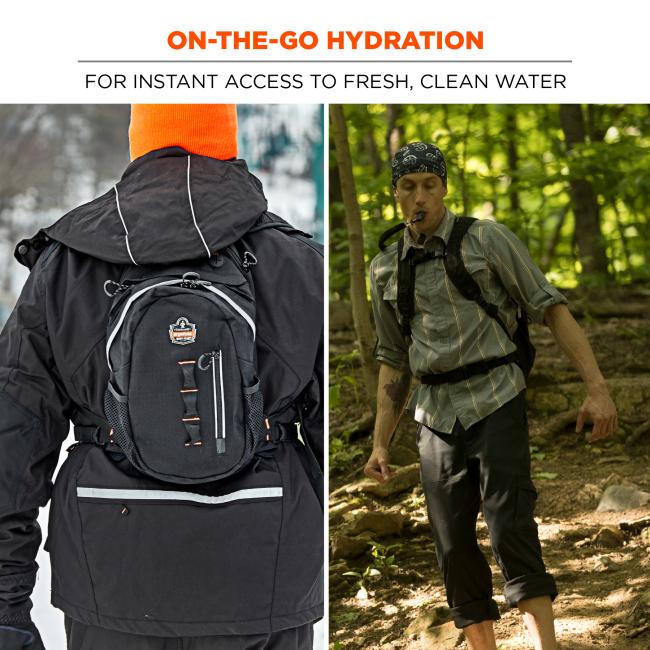On-the-go hydration for instant access to fresh, clean water. Lightweight and low profile on back. 