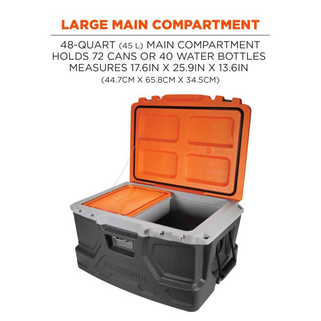 large main compartment: 48-quart (45 L) main compartment holds 72 cans or 40 water bottles. measures 17.6in x 25.9in x13.6in (44.7cm x65.8cm x34.5cm) image 2