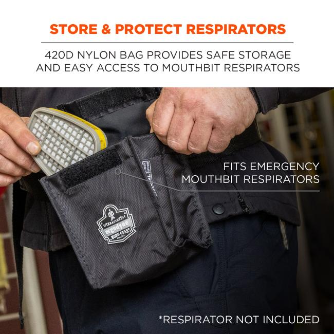 Store and protect respirators: 420D nylon bag provides safe storage and easy access to mouthbit respirators. Fits emergency mouthbit respirators. *respirator not included. 
