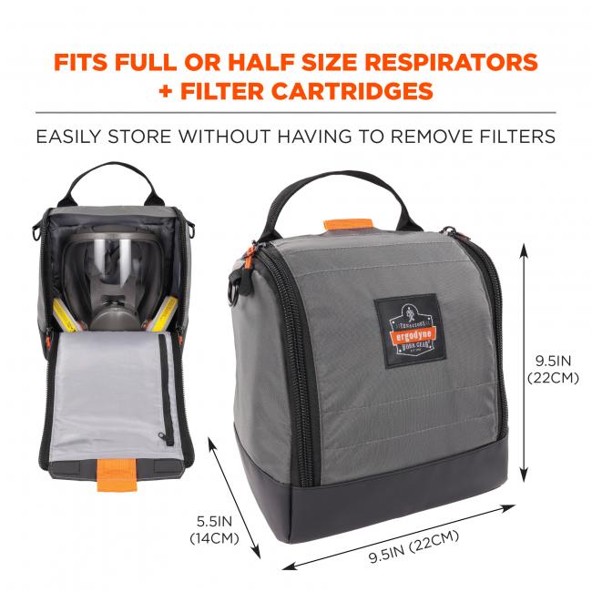 Fits ful or half size respirators and filter cartridges. Easily store without having to remove filters
