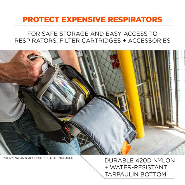 protect expensive respirators. for safe storage and easy access to respirators, filter cartridges and accessories. Durable 420D nylon and water-resistant tarpaulin bottom. Respirator and accessories not included