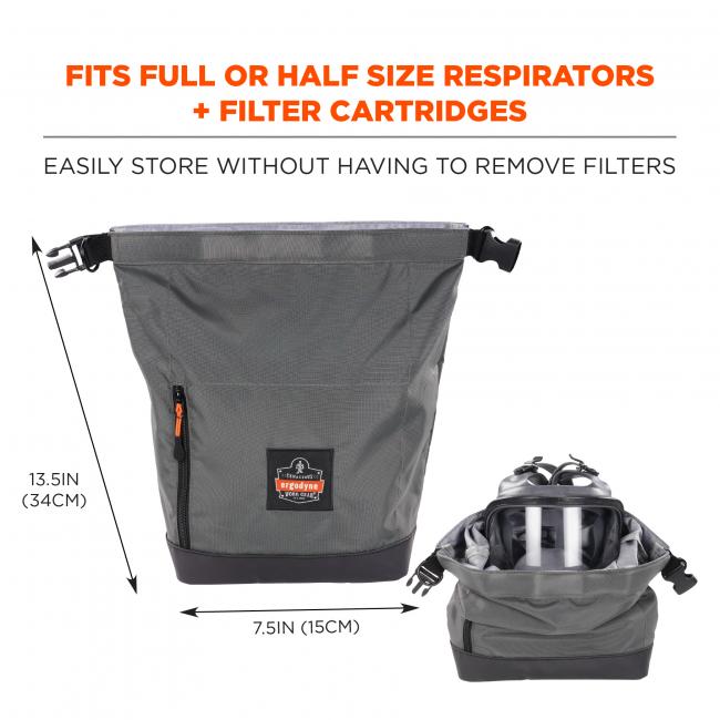 Fits full or half size respirators and filter cartridges. Easily store without having to remove filters. 13.5 inch(34CM) height 7.5 inch(15cm) width