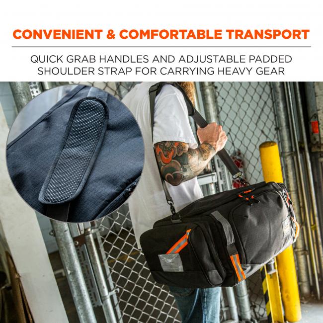 Convenient and Comfortable transport. Quick grab handles and adjustable padded shoulder strap for carrying heavy gear