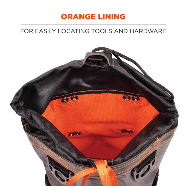 Orange lining: for easily locating tools and hardware