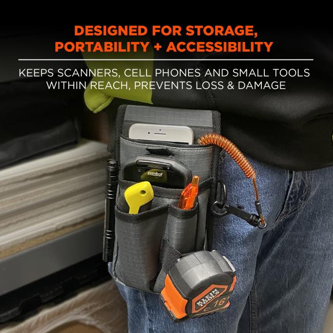 Designed for storage, poratability and accessbility. Keeps scanners, cell phones, and small tools within reach, prevents loss and damage