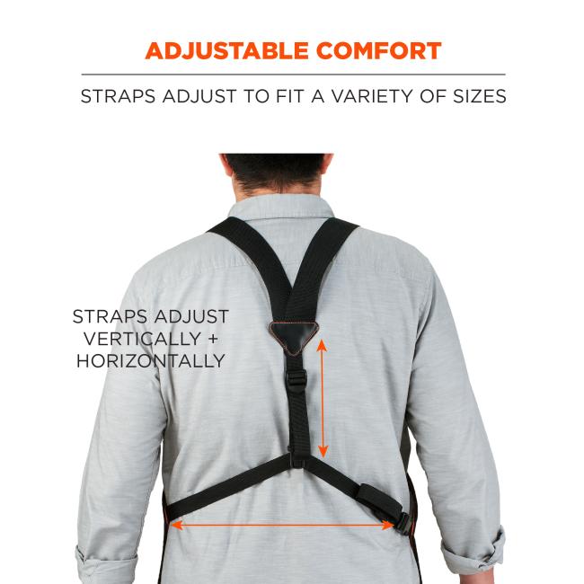 Adjustable comfort: straps adjust to fit a variety of sizes. Straps adjust vertically and horizontally.