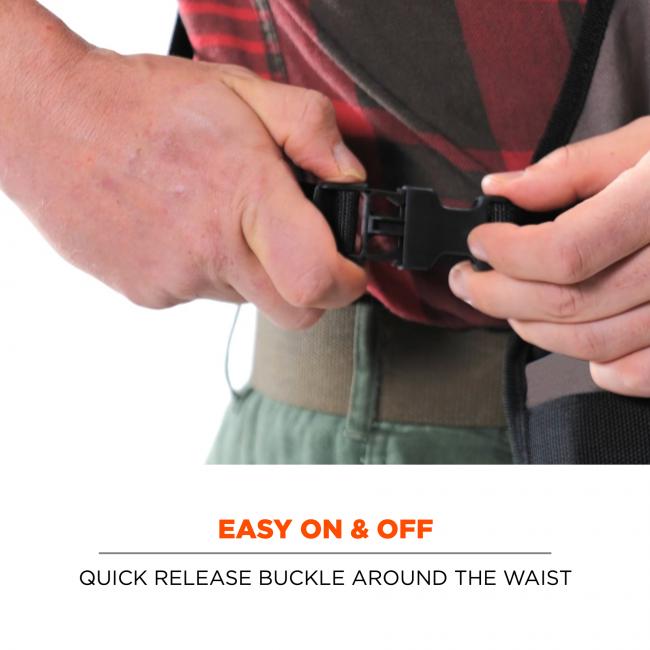 Easy on & off: quick release buckle around the waist