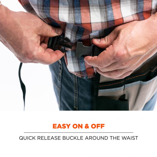 Easy on & off: quick release buckle around the waist