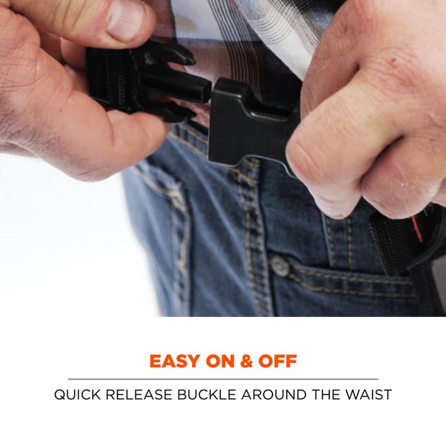 Easy on & off: quick release buckle around the waist