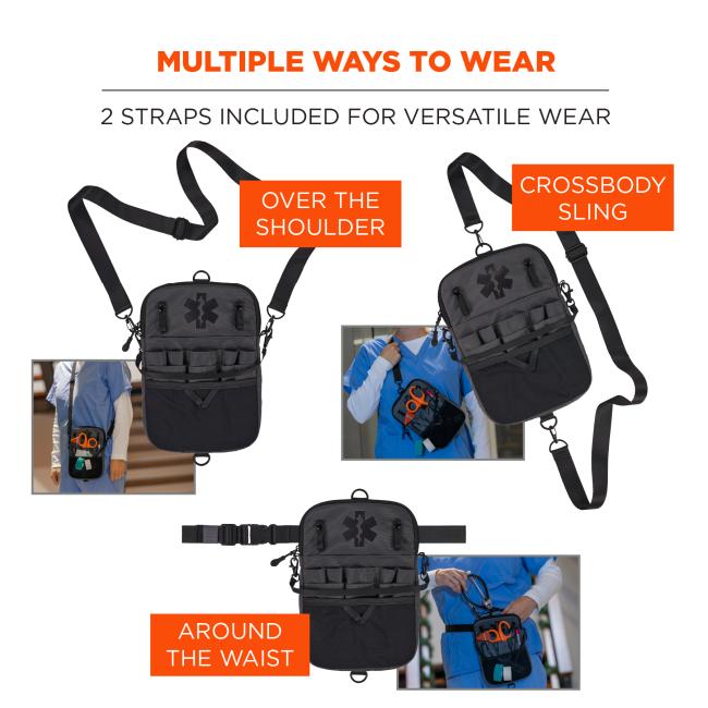 Multiple ways to wear: 2 straps included for versatile wear. Can be worn over the shoulder, around the waist, or as a crossbody sling.