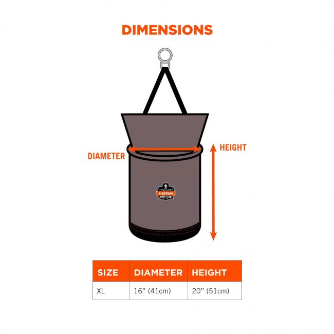 Dimensions. Size XL, Diameter 16” (41cm), Height 20” (51cm). 