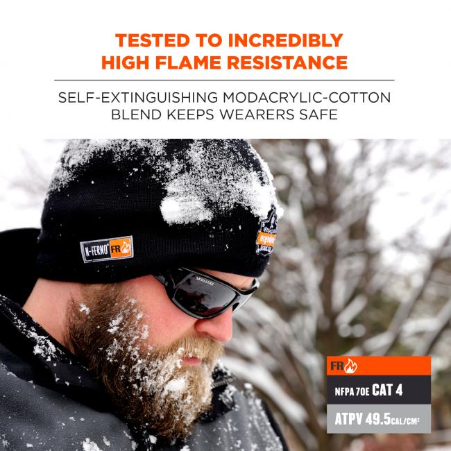 Tested to incredibly high flame resistance. Self extinguishing modacrylic-cotton blend keeps wearers safe.