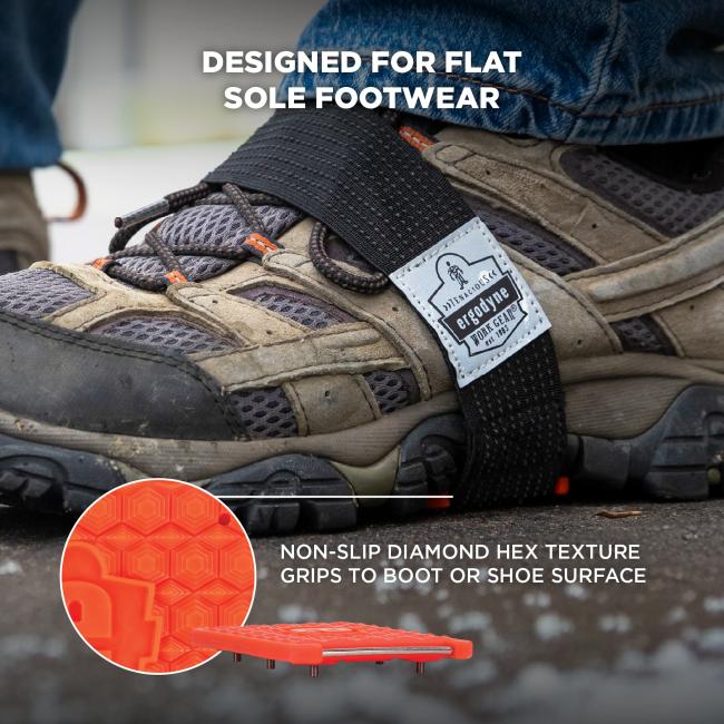 Designed for flat-sole footwear: non-slip diamon hex texture grips to boot or shoe surface