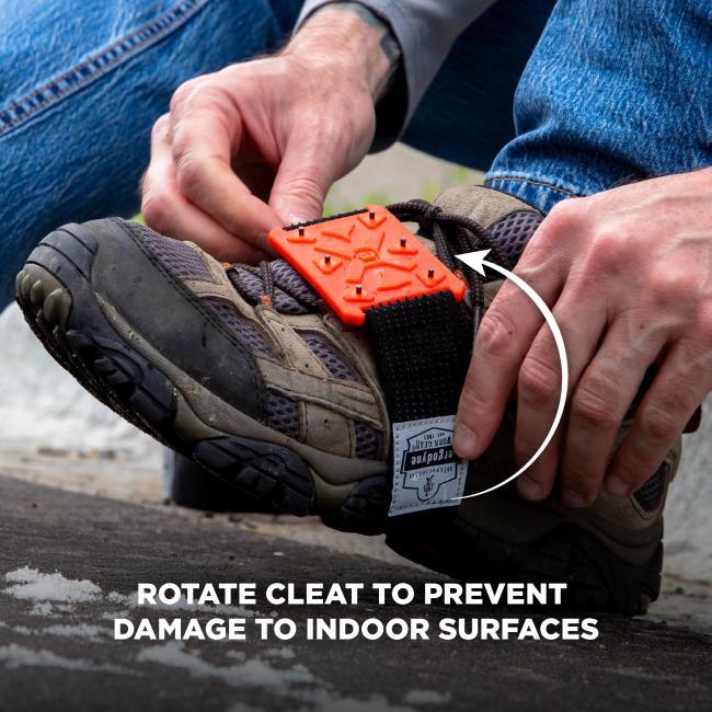 Rotate cleat to prevent damage to indoor surfaces