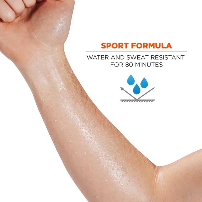 sport formula: water and sweat resistant for 80 minutes