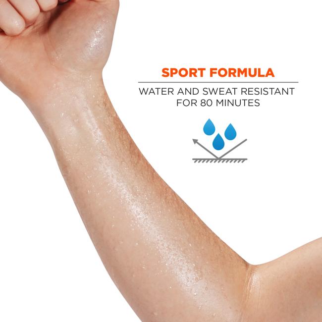 sport formula: water and sweat resistant for 80 minutes 