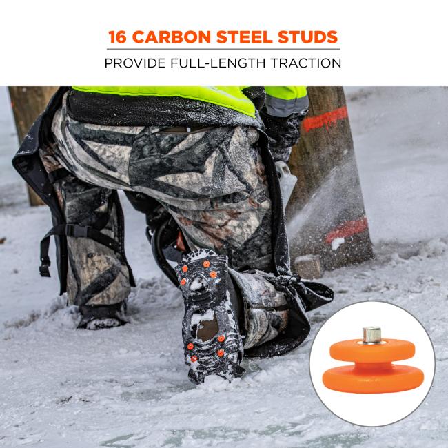 16 carbon steel studes: provide full-length traction
