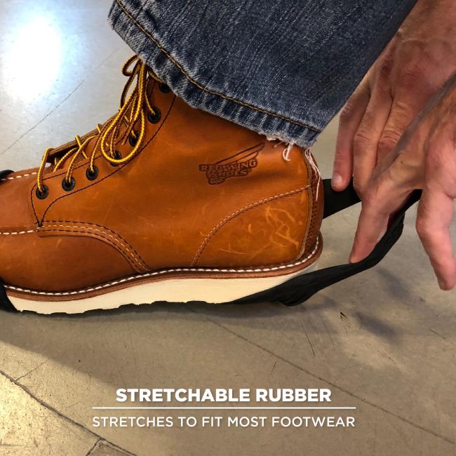 stretchable rubber: stretches to fit most footwear