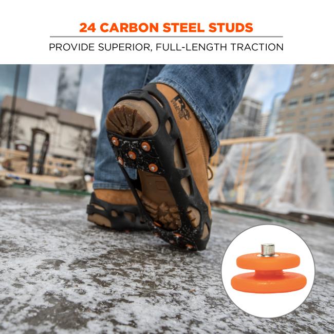 24 carbon steel studs: provide superior full-length traction
