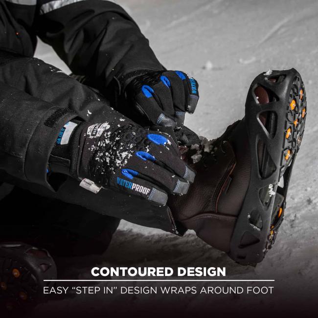 Contoured design: easy “step in” design wraps around foot