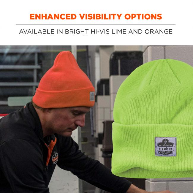 Enhanced visibility options. Available in bright hi-vis lime and orange.