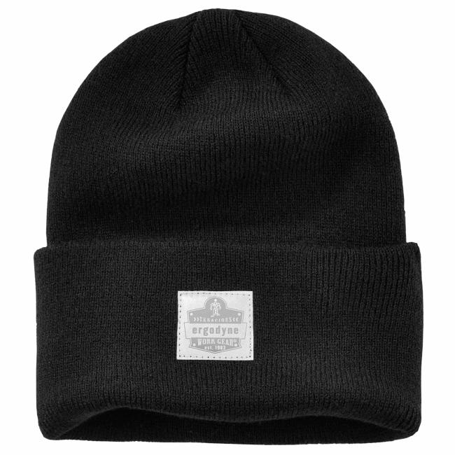 6806 Black Folded Knit Beanie, front view image 1