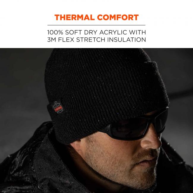 Thermal comfort: 100% soft dry acrylic with 3M flex stretch insulation