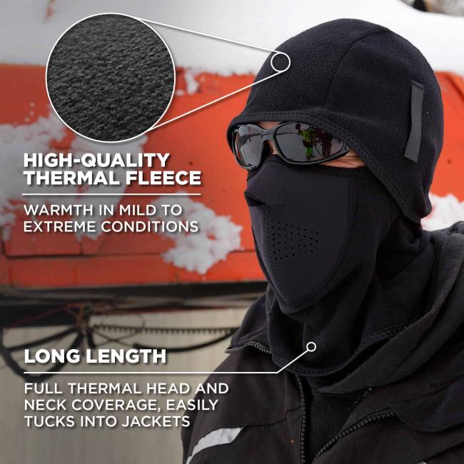High-quality thermal fleece: Warmth in mild to extreme conditions. Long length: full thermal head & neck coverage easily tucks into jackets