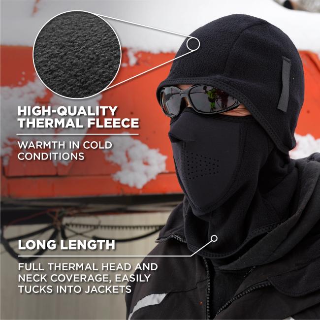 High-quality thermal fleece: Warmth in mild to extreme conditions. Long length: full thermal head & neck coverage easily tucks into jackets