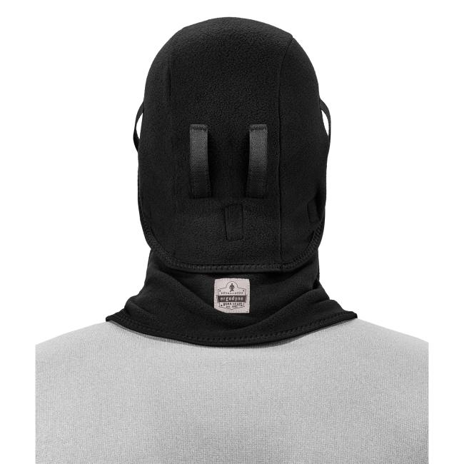 Balaclava on model facing backwards .