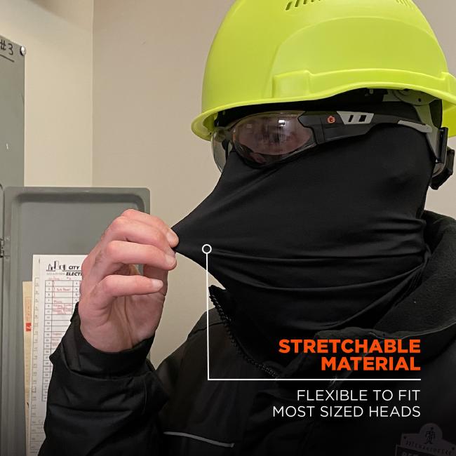 Stretchable material. Flexible to fit most sized heads.