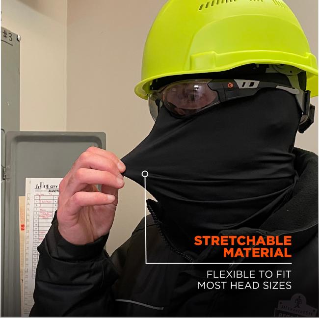 Stretchable material. Flexible to fit most head sizes