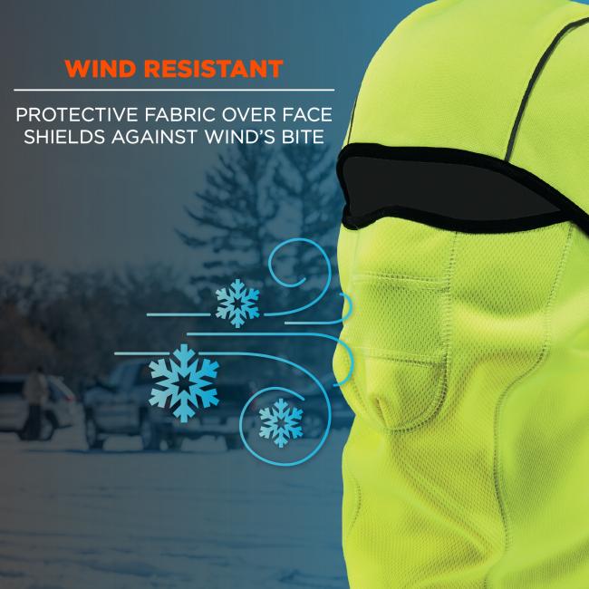 Wind resistant. Protective fabric over face shields against wind's bite.