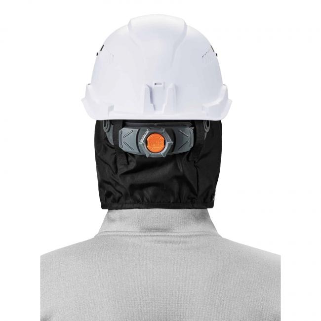 Hard hat liner on person facing backwards, under hard hat