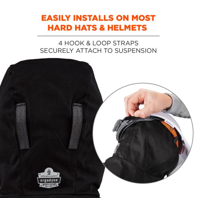 Easily installs on most hard hats & helmets. 4 hook and loop straps securely attach to suspension
