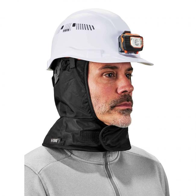 Hard hat liner on person, under hard hat