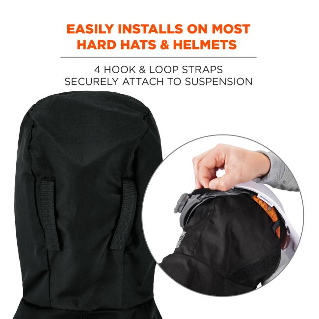 Easily installs on most hard hats and helmets. 4 hook and loop straps securely attach to suspension