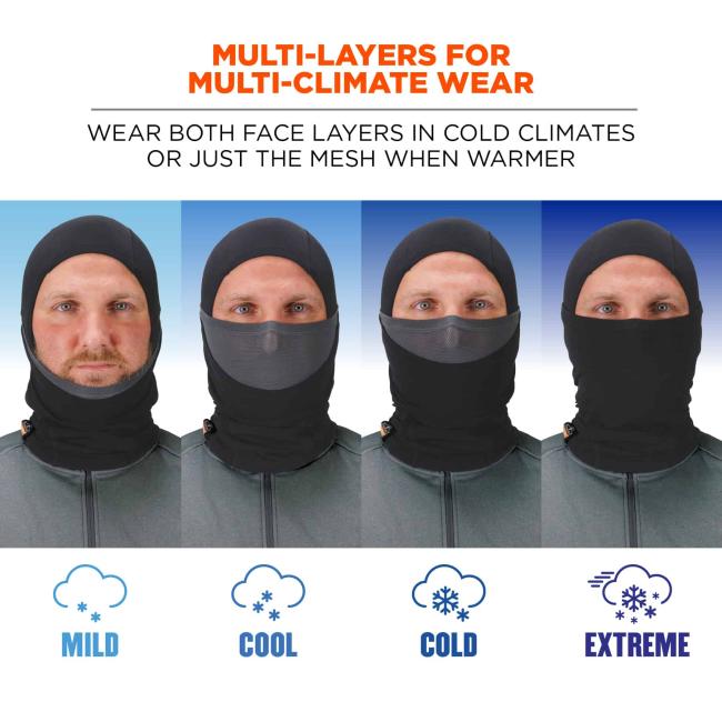 multi-layers for multi-climate wear: wear both face layers in cold climates or just the mesh when warmer. mild, cool, cold extreme image 2