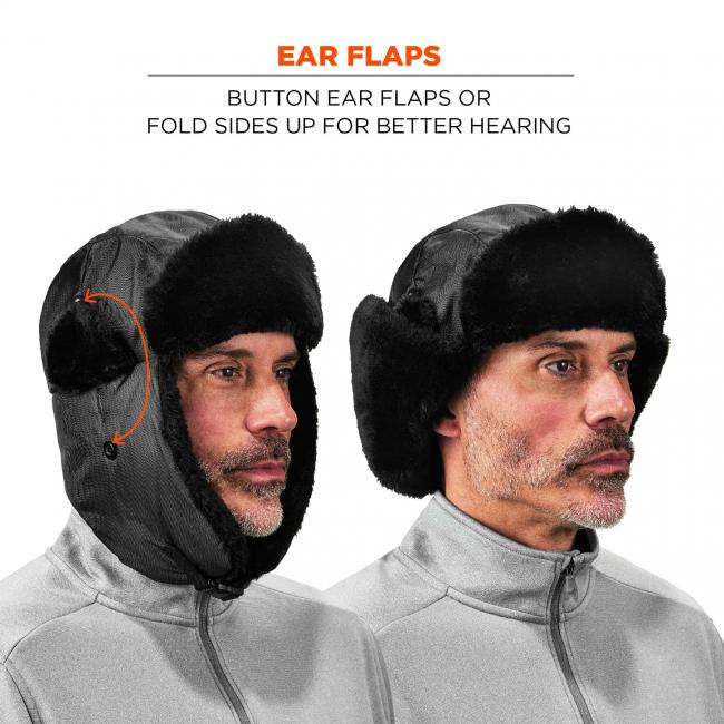 Ear flaps: Button ear flaps or fold sides up for better hearing