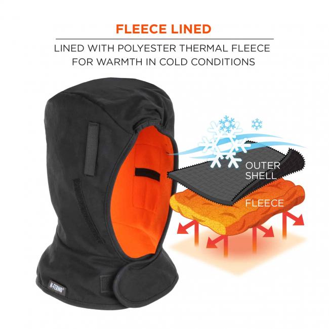 Fleece lined: lined with polyester thermal fleece for warmth in cold conditions. 