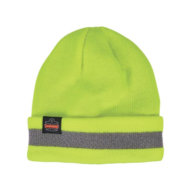 Front of lime reflective winter hat