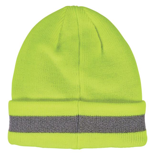 Back view of reflective rib knit winter hat lime color