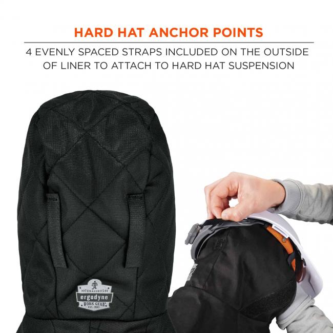 Hard hat anchor points: 4 evenly spaced straps included on the outside of liner to attach to hard hat suspension