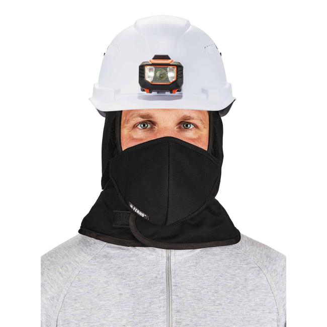 Balaclava on model under hard hat
