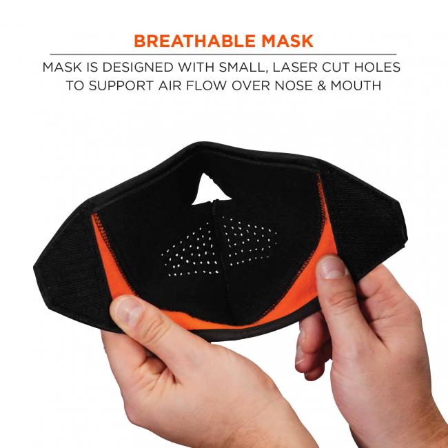 Breathable mask: mask is designed with small laser cut holes to support air flow over nose and mouth.
