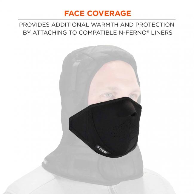Face coverage: provides additional warmth and protection by attaching to compatible n-ferno liners